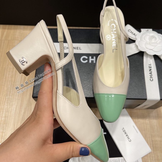 Chanel專櫃經典款女士涼鞋 香奈兒時尚sling back涼鞋平跟鞋6.5cm中跟鞋 dx2568